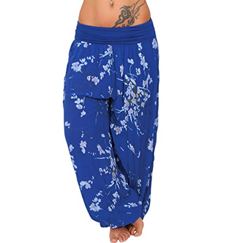 Pluder 71 Pantalones de verano ligeros para playa, estilo bombacho, floral, 119 azul., 36/40 ES