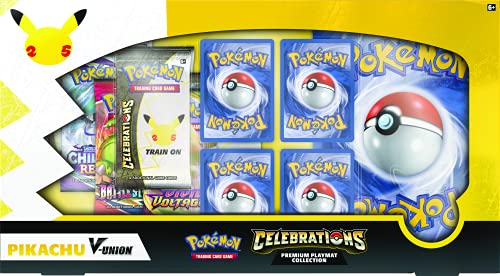 Pokémon, colección Especial Celebraciones Pikachu V- Unión (25 Aniversario), Juego de Cartas para 2 Jugadores a Partir de 6 años, más de 10 Minutos de Tiempo de Juego