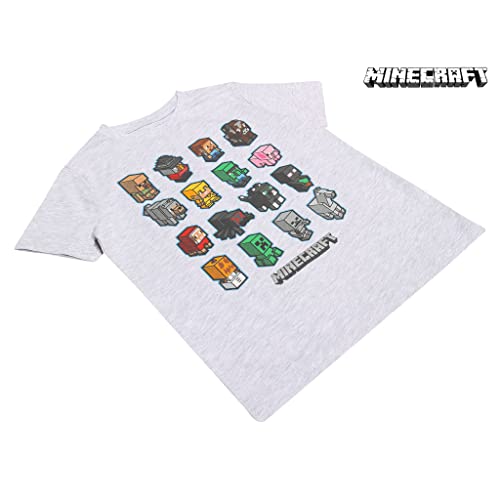 Popgear Minecraft Mini Mobs Boys T-Shirt Heather Grey Camiseta, Gris, 8-9 Años para Niños