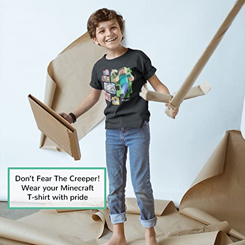 Popgear Minecraft Steve and Animals Boys T-Shirt Black Camiseta, Negro, 7-8 Años para Niños