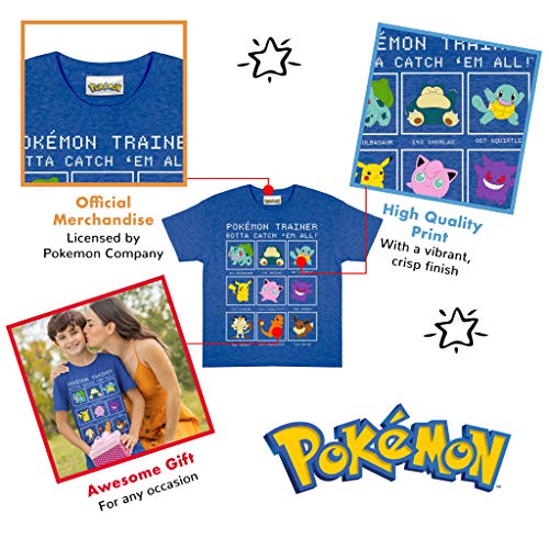 Popgear Pokemon Trainer Boys T-Shirt Royal Blue Heather Camiseta, Azul Real Jaspeado, 7-8 Años para Niños