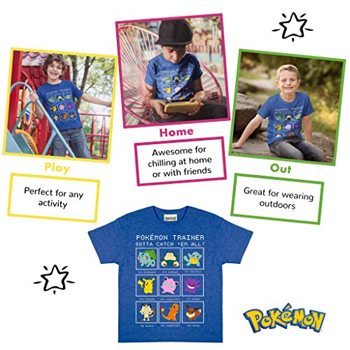 Popgear Pokemon Trainer Boys T-Shirt Royal Blue Heather Camiseta, Azul Real Jaspeado, 7-8 Años para Niños
