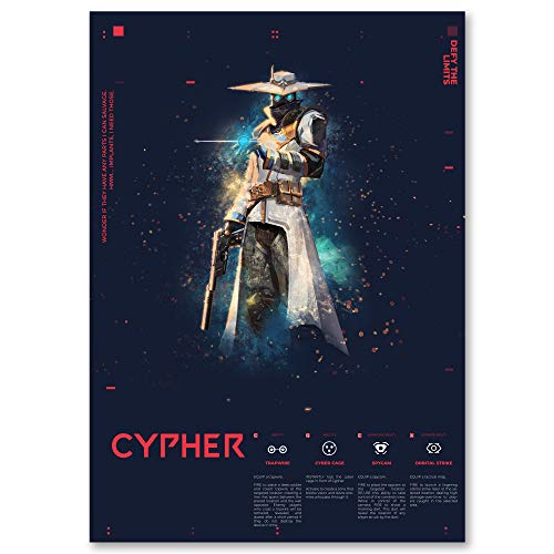 Póster para juegos – A3 Valorant Cypher Poster – Papel premium de 190 g/m² – Impresión Ultra HD – Fácil de enmarcar – Ideal para sala de juegos, cueva de hombres, entusiastas del juego