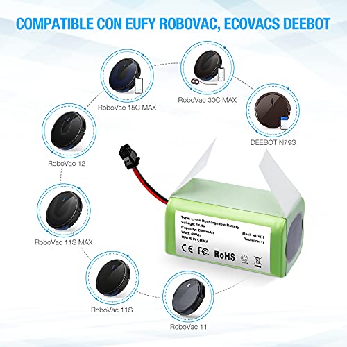 Powerextra Batería de Repuesto 14.4v 2800mAh Compatible con Conga Excellence 990 950 1090 Ecovacs Deebot N79S DN622 Eufy RoboVac 11 11S 11S MAX 30 15C 15T 12 35C IKOHS NETBOT S14 S15