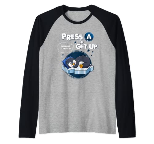 Presione A Para Levantar Este Juego Es Demasiado Duro Perezoso Gamer Penguin Camiseta Manga Raglan
