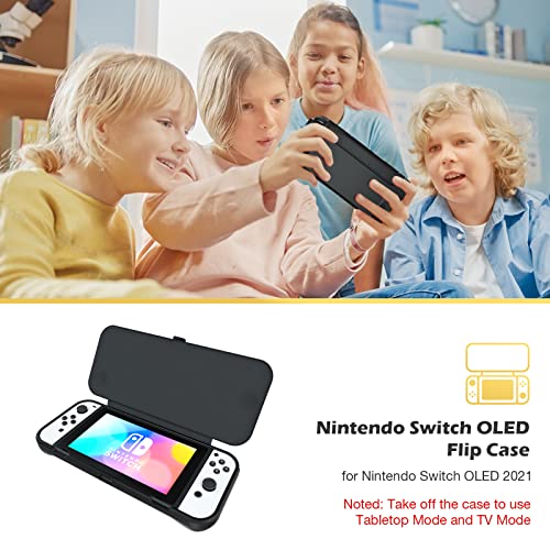 ProCase Funda y Pantalla Protectora para Nintendo Switch OLED, Funda con Tapa y 2 Piezas de Protectores de Pantalla de Vidrio Templado para Nintendo Switch OLED Model 2021 -Negro