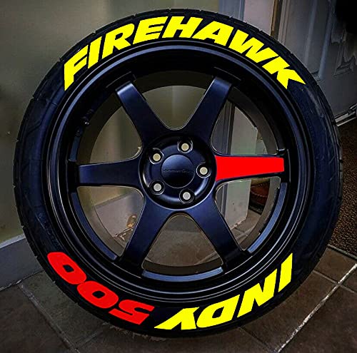 Ps1 FIREHAWK INDY 500 - Juego de 4 pegatinas para neumáticos de 14 a 22 pulgadas, color amarillo