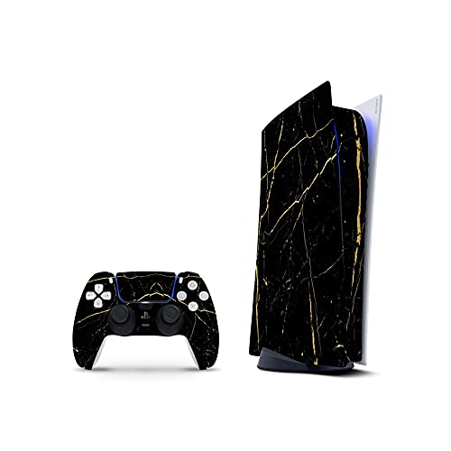 PS5 Digital Skin Console Controllers De 46 North Design, 3M Technology Calidad Que Calcomanías Coche, Mármol Negro Dorado Gemma, Duradera, Fabricado En Canadá