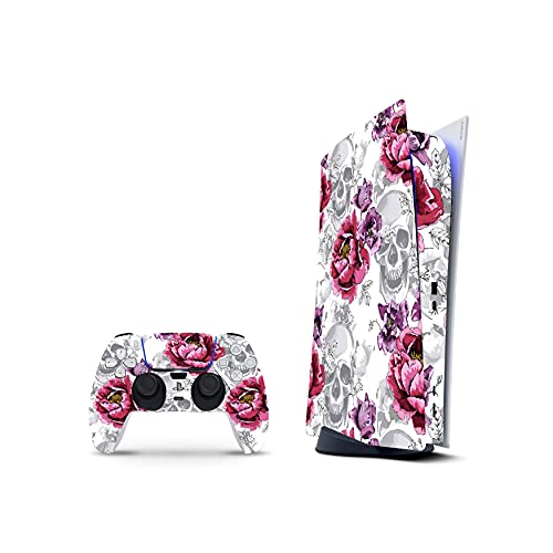 PS5 Digital Skin Console Controllers De 46 North Design, 3M Technology Calidad Que Calcomanías Coche, Rose Pink Skull Heavy Metal Rock Música, Duradera, Fabricado En Canadá