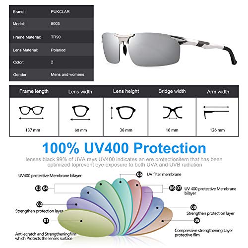 PUKCLAR - Gafas de sol deportivas polarizadas para hombres y mujeres, gafas de sol para conductores, Al-Mg, metal rectangular, montura Cat 3 CE