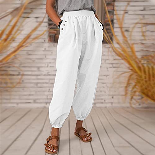 PZHHZPING FT - Pantalones de harén para mujer, ligeros, de algodón, largos, rectos, para correr, para el tiempo libre, para entrenar, para la playa, yoga, para la playa, para el tiempo libre, E, S