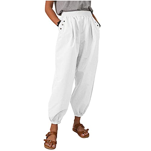 PZHHZPING FT - Pantalones de harén para mujer, ligeros, de algodón, largos, rectos, para correr, para el tiempo libre, para entrenar, para la playa, yoga, para la playa, para el tiempo libre, E, S