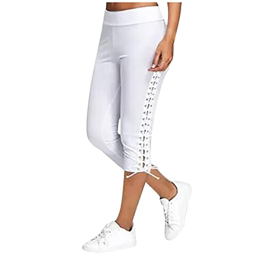 PZHHZPING Pantalones de deporte 3/4 para mujer, pantalones de chándal de verano, de algodón, holgados, con bolsillos y cordón para correr, cintura alta, pantalones de chándal, E, XXXXL