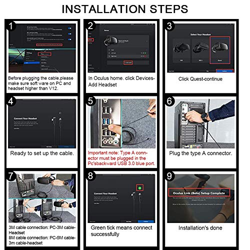 Quest Link - Cable de datos estables tipo C compatible con auriculares Oculus Quest Link Steam VR y PC para juegos, cable de extensión con transferencia de datos de alta velocidad y carga rápida