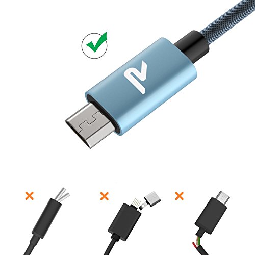 Rampow Cable Micro USB 2,4A Carga Rápida [2 Pack] - Garantía De por Vida - Nylón Trenzado Cable USB Compatible con Android, Samsung Galaxy, Kindle, Sony, Nexus, Motorola y más - 1M Azul