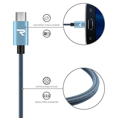 Rampow Cable Micro USB 2,4A Carga Rápida [2 Pack] - Garantía De por Vida - Nylón Trenzado Cable USB Compatible con Android, Samsung Galaxy, Kindle, Sony, Nexus, Motorola y más - 1M Azul