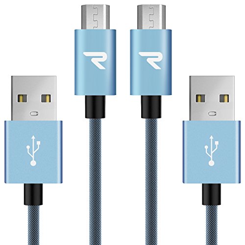Rampow Cable Micro USB 2,4A Carga Rápida [2 Pack] - Garantía De por Vida - Nylón Trenzado Cable USB Compatible con Android, Samsung Galaxy, Kindle, Sony, Nexus, Motorola y más - 1M Azul