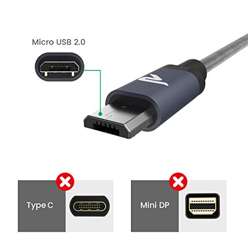 Rampow Cable Micro USB 2,4A Carga Rápida [2 Pack] - Garantía De Por Vida - Nylón Trenzado Cable USB Compatible con Android, Samsung Galaxy, Kindle, Sony, Nexus, Motorola y más - 1M Gris Espacia