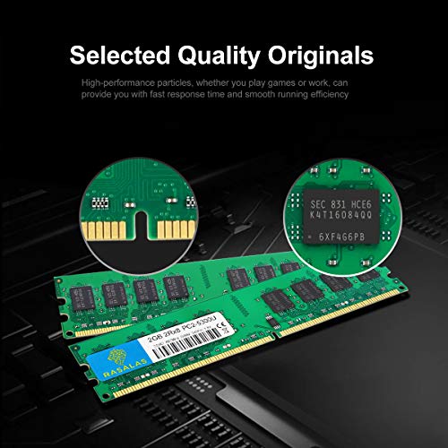 Rasalas DDR2 PC2-5300 DDR2 667 DDR2 4GB Kit (2x2GB) PC2-5300U DDR2-667 Udimm 2RX8 1.8V CL5 240-Pin Non-ECC Unbuffered Desktop Computer RAM Memory