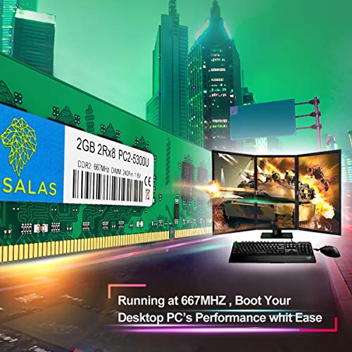 Rasalas DDR2 PC2-5300 DDR2 667 DDR2 4GB Kit (2x2GB) PC2-5300U DDR2-667 Udimm 2RX8 1.8V CL5 240-Pin Non-ECC Unbuffered Desktop Computer RAM Memory