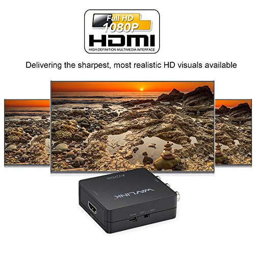 RCA a HDMI convertidor,Wavlink 1080p 3RCA a HDMI CVBS AV Compuesto Video Audio Adaptador con USB Charge Cable apoyar 1080P para PC Laptop Xbox PS4 PS3 TV STB VHS VCR Camera DVD [Negro]