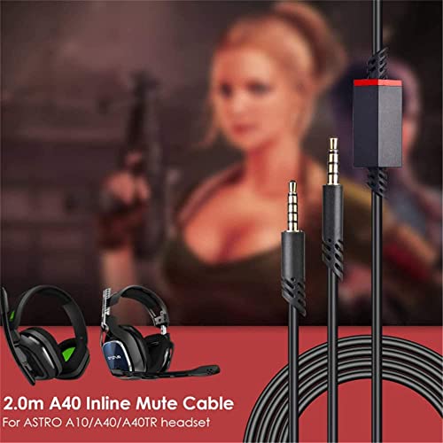 Reemplazo de 6.5 pies para Astro A10 A40 Cable Inline Mute Cord Auriculares para Juegos Xbox PS4