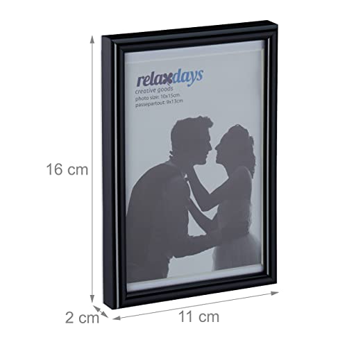 Relaxdays Juego de 2 marcos de fotos, 10 x 15 cm, paspartú de 9 x 13 cm, cristal, marcos de fotos para colocar y colgar, color negro