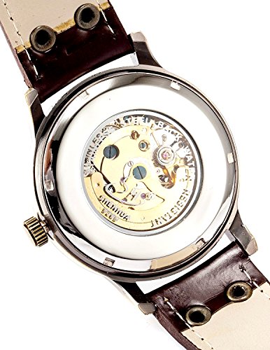 Reloj de Pulsera de Piel para Hombre Steampunk con diseño de Esqueleto automático mecánico automático, marrón, L, Correa