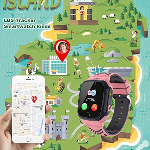 Reloj Inteligente Niña, Impermeable Smartwatch Niños Niña - LBS Tracker, Reloj Localizador Niños ​con Llamadas, SOS, Chat de Voz, Cámara, Juegos, Regalo para Niños de 3-14 años(Sin GPS)