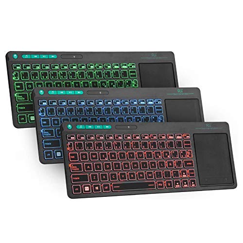 Rii K18 Plus -Teclado inalámbrico touchpad con 3 Colores LED, batería Recargable de Ion de Litio, QWERTY español, Color Negro