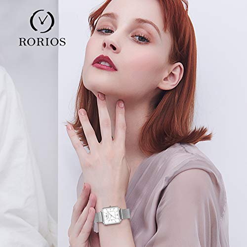 RORIOS Relojes Mujer Cuarzo Analogico Relojes con Banda de Malla Acero Inoxidable Impermeable Elegante Relojes Moda Vestir Relojes de Pulsera
