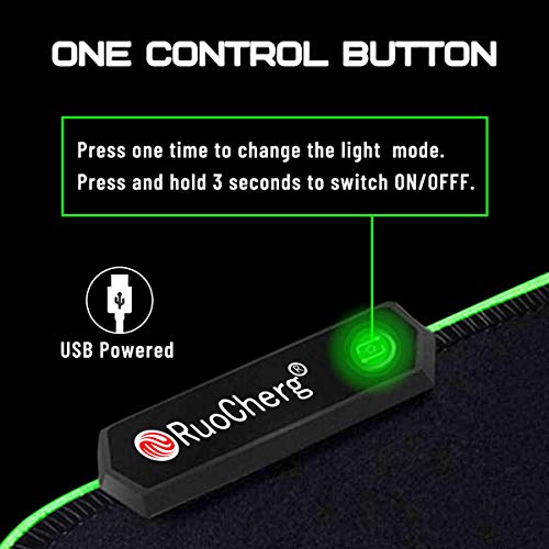 RuoCherg Alfombrillas de Ratón RGB, Grande LED Gaming Mouse Pad, 10 Modos de Iluminación, Superficie Impermeable Base de Goma Antideslizante para Jugadores, PC y Portátiles
