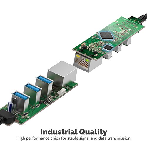 Sabrent Concentrador de Aluminio 3 Puertos USB-C a USB 3.0 con 1 Puerto Gigabit Ethernet, Compatible con Macbook Pro, ChromeBook, XPS y más [Cable de 1 pie Incorporado] (HB-NTUC)