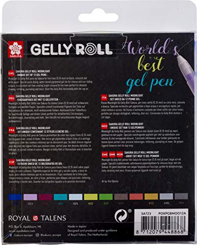Sakura Gelly Roll Moonlight FINE Juego de 12 bolígrafos de gel, tamaño 6 (0,35 mm), fluorescentes
