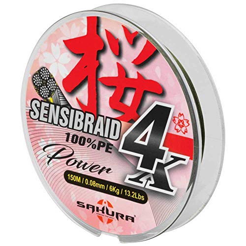 Sakura - Sensibraid 4 Green 150 H - 0.08 MW - 6Kg - 13.2Lbs - SAPLE40010.08-GRE