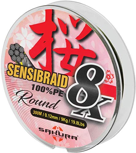 Sakura - Sensibraid 8 Green 300 M - 0.15 MW - 11Kg - 24.2Lbs - SAPLF40050.15-GRE