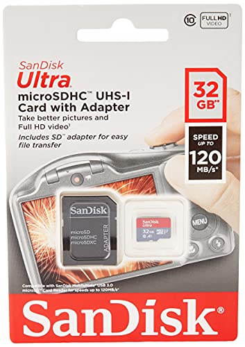 SanDisk Ultra 32 GB Tarjeta de Memoria microSDHC con Adaptador SD, hasta 120 MB/s, Rendimiento de apps A1, Clase 10, UHS-I