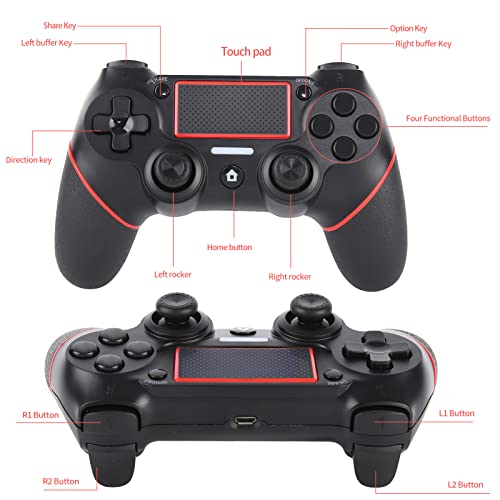 Sanliova Wireless Controller for PS4 Controller, Wireless Joystick for Ps4/Pro/3/Slim/PC, Touch Panel Gamepad with Dual Vibration and Audio Function, LED Indicator USB Cable, Red Line