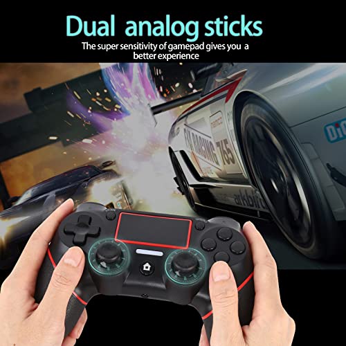 Sanliova Wireless Controller for PS4 Controller, Wireless Joystick for Ps4/Pro/3/Slim/PC, Touch Panel Gamepad with Dual Vibration and Audio Function, LED Indicator USB Cable, Red Line