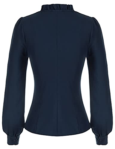 SCARLET DARKNESS Blusa gótica victoriana con cordones para mujer, Azul Oscuro 107-2, S