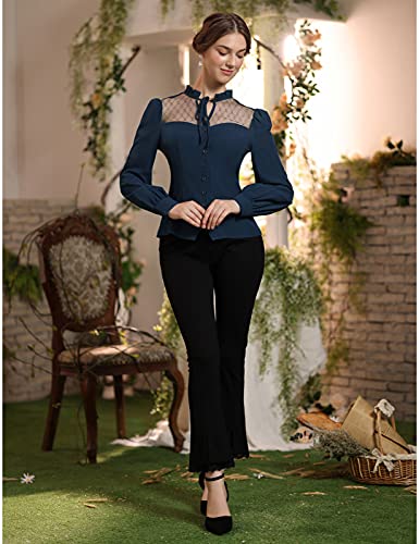 SCARLET DARKNESS Blusa gótica victoriana con cordones para mujer, Azul Oscuro 107-2, S