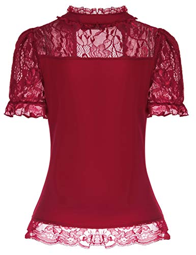 SCARLET DARKNESS Camiseta de manga corta para mujer, estilo steampunk, con cuello alto borgoña M