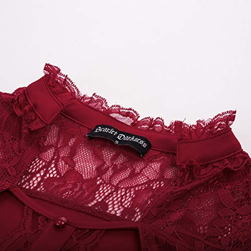 SCARLET DARKNESS Camiseta de manga corta para mujer, estilo steampunk, con cuello alto borgoña M