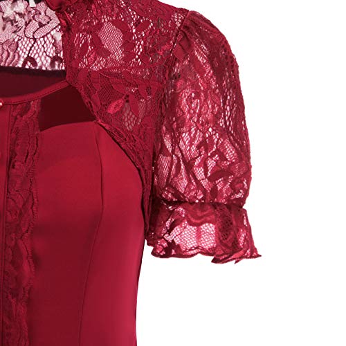 SCARLET DARKNESS Camiseta de manga corta para mujer, estilo steampunk, con cuello alto borgoña M