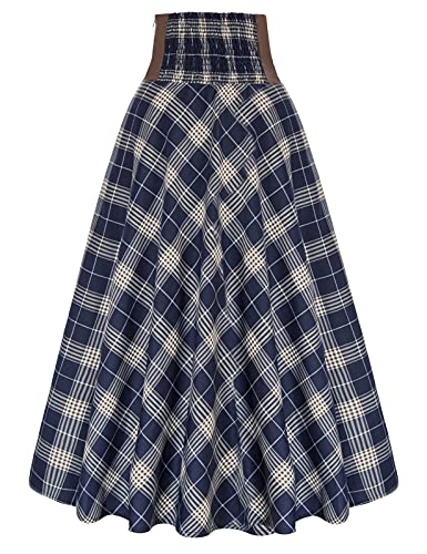 SCARLET DARKNESS Falda retro gótica A-Line cintura alta Vintage cintura elástica, Azul Oscuro 87a21-2, 52