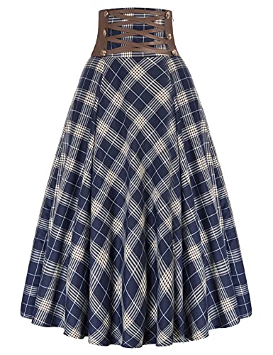 SCARLET DARKNESS Falda retro gótica A-Line cintura alta Vintage cintura elástica, Azul Oscuro 87a21-2, 52
