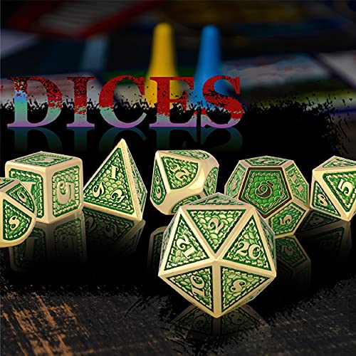Schleuder Juego de Dados de Metal para Dungeons and Dragons, D&D Poliédricos Dice Set DND D20 D12 D10x2 D8 D6 D4 para Juegos de rol RPG de Dungeons y Mazmorras (Imitation Gold - Green)