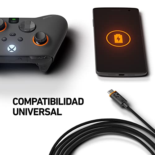 SCUF Cable USB-C Trenzado Conexión y Carga USB tipo C de 3,6 Metros para Mandos de Xbox, Mandos de PS5 y Smartphones - Negro