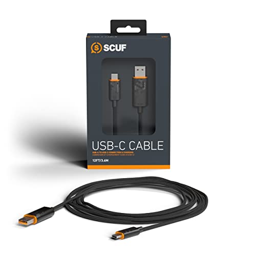SCUF Cable USB-C Trenzado Conexión y Carga USB tipo C de 3,6 Metros para Mandos de Xbox, Mandos de PS5 y Smartphones - Negro