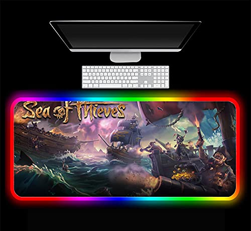 Sea of ​​Thieves Final Beta Alfombrilla de Ratón Accesorios para Pc Alfombrilla con Retroiluminación Led RGB Alfombrilla Alfombrilla Regalo, 35,43 Pulgadas X 15,74 Pulgadas